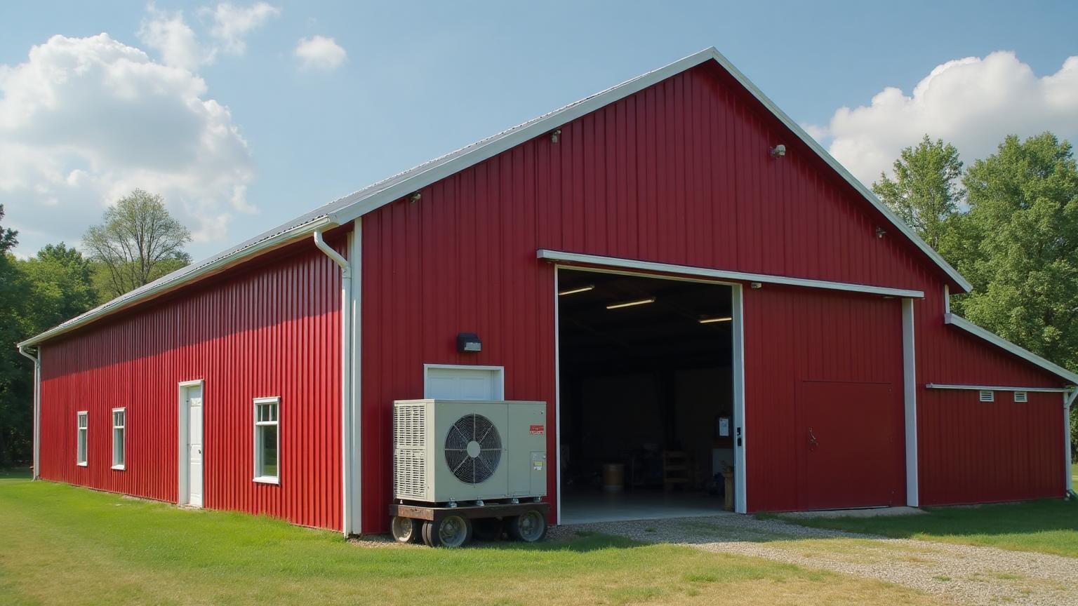 Commercial HVAC system installed in agricultural barn facility